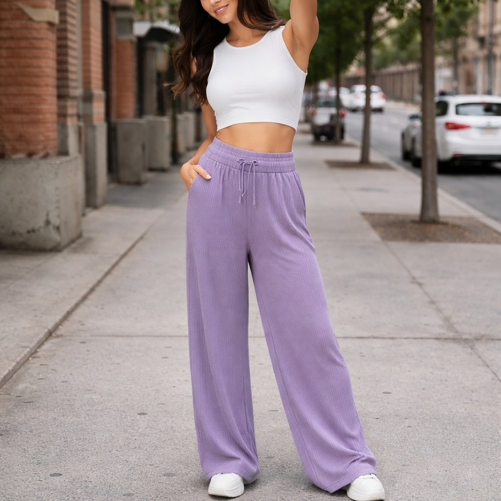 NWT Love Poem Stretch Acetate Wide Leg Pants | High Rise Drawstring Lounge Chic